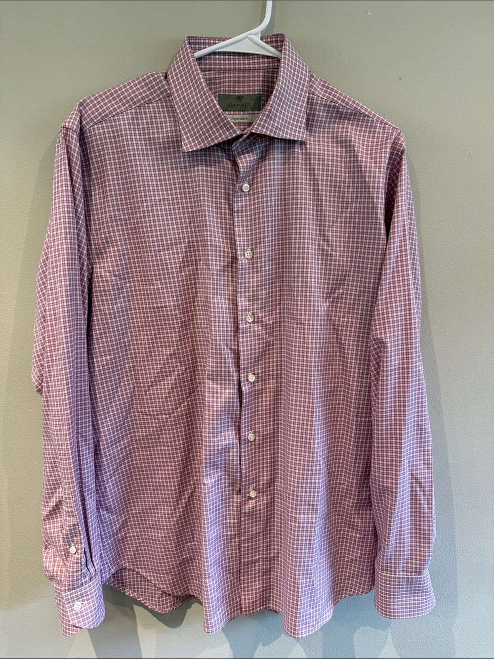 Canali Impeccabile Men's Pink/White Micro-Check Dress Shirt